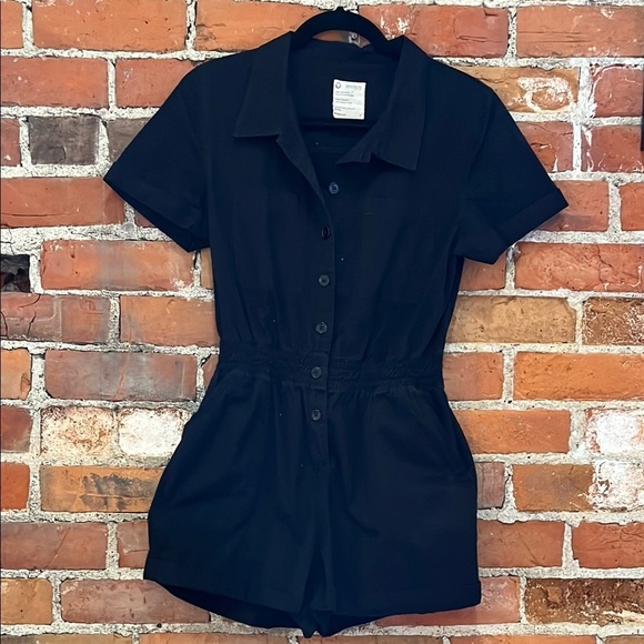 For Days SS Twill 100% Cotton Black Button-Up Romper size S - Picture 1 of 4